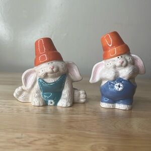 Bunny rabbit salt and pepper shakers flower pot on head